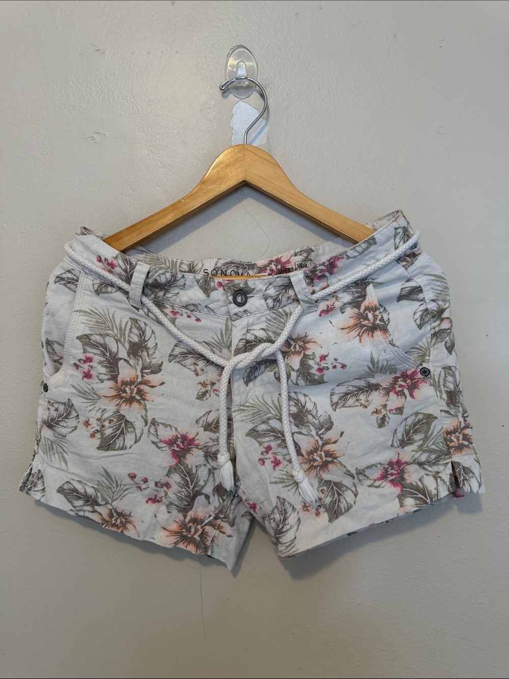 Sonoma White Floral Jean Shorts with Pink and Tan Accents
